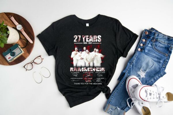 Vintage Rammstein White Shirt, 27 Years 1997-2021 Rammstein Thank You For The Memories Signatures Shirt 1
