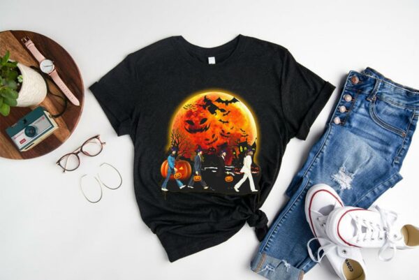 Vintage The Beatles halloween Shirt, The Beatles Abbey Road Moon Pumpkin Halloween Shirt 1