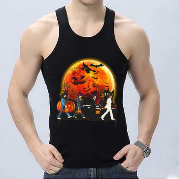 Vintage The Beatles halloween Shirt, The Beatles Abbey Road Moon Pumpkin Halloween Shirt 3