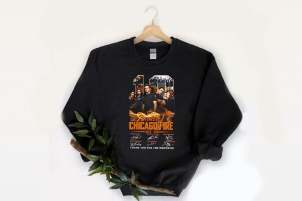 Funny 10 Years Of Chicago Fire Shirt, 10 Years Of Chicago Fire 2012 2022 Signatures Thank You For The Memories Shirt 2