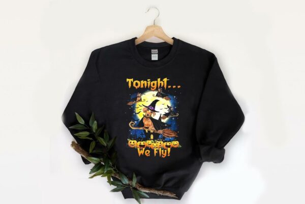 Funny Dachshund Witch Moon Shirt, Tonight Wefly Halloween Shirt, Dachshund Witch Halloween Tonight We Fly Shirt 2