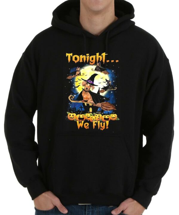 Funny Dachshund Witch Moon Shirt, Tonight Wefly Halloween Shirt, Dachshund Witch Halloween Tonight We Fly Shirt 4