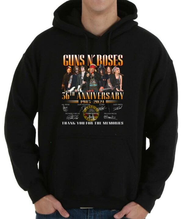 Great Gun N Roses Shirt, Gun N Roses 36th Anniversary 1985 2021 Thank You For The Memories Signatures Shirt 4