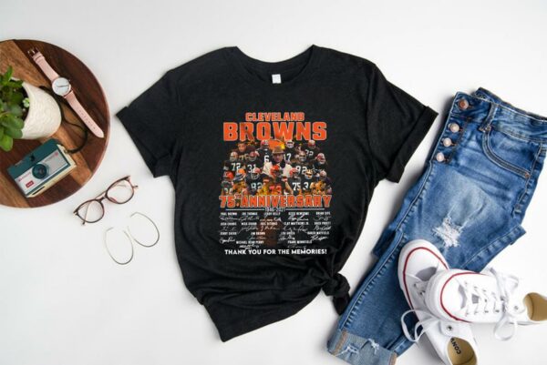 Great The Cleveland Browns 75th Shirt, Cleveland Browns 75th Anniversary 1946 2021 Thank You For The Memories Signatures Shirt 1