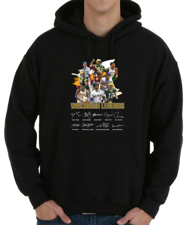 Great Wisconsin Green Bay Shirt, Wisconsin Legends Green Bay Packers Milwaukee Bucks Milwaukee Brewers Signatures Shirt 4