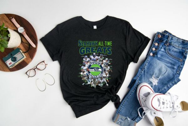 Nice Seahawk All Time Greats Logo Shirt, Seahawk All Time Greats Seattle Seahawk Signatures Shirt 1