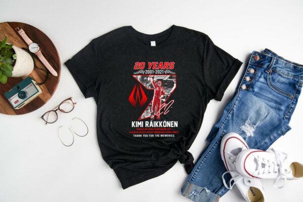 Official Kimi Raikkonen 21 Win Shirt, 20 Years 2001 2021 Kimi Raikkonen 21 Win 46 Faster Laps Signature Thanks Memories Shirt 1