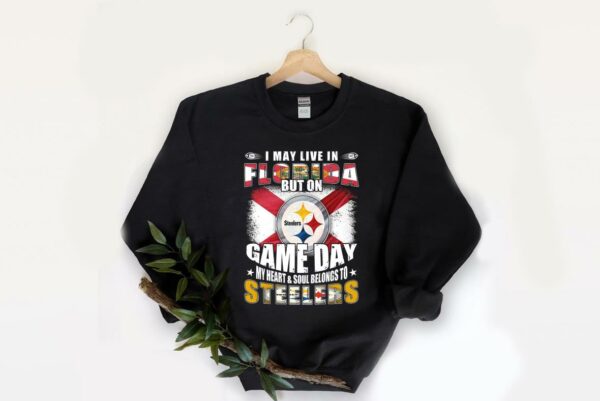Official Live Florida Steelers Shirt, I May Live In Florida But On Game Day My Heart And Soul Belongs To Pittsburgh Steelers Shirt 2