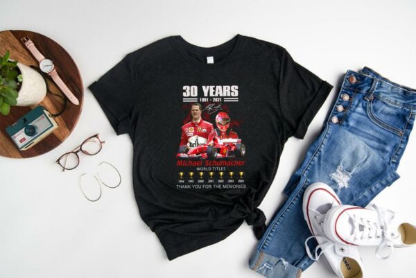 Official Michael Schumacher World Titles Cup Shirt, 30 Years 1997 2021 Michael Schumacher World Titles Thank You Memories Shirt 1
