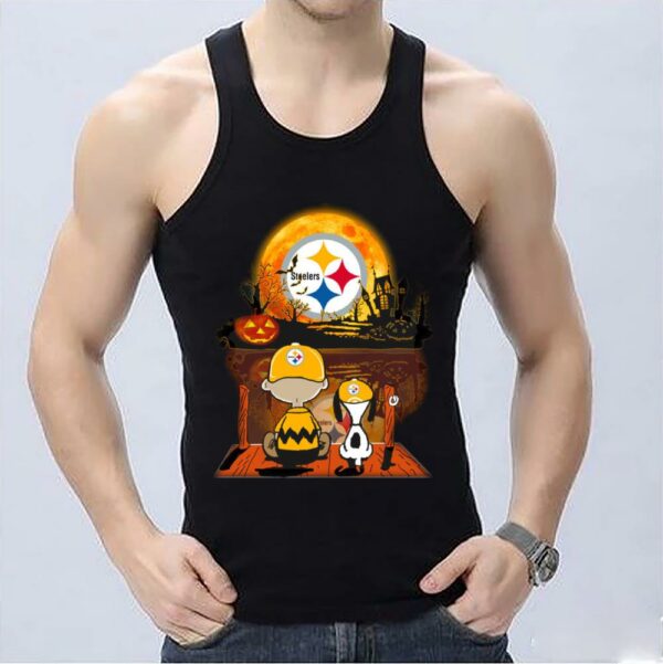 OfficialCharlie Brown And Snoopy Watching Pittsburgh Steelers Moon Halloween Shirt, Watching Pittsburgh Steelers Moon Shirt 3