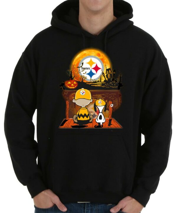 OfficialCharlie Brown And Snoopy Watching Pittsburgh Steelers Moon Halloween Shirt, Watching Pittsburgh Steelers Moon Shirt 4