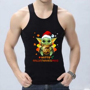 Original Star Wars Baby Yoda Hug UPS Shirt, Santa Baby Yoda Hug UPS Logo Happy Hallothanksmas Shirt 6