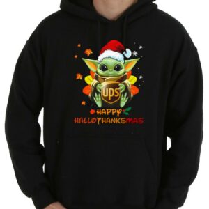 Original Star Wars Baby Yoda Hug UPS Shirt, Santa Baby Yoda Hug UPS Logo Happy Hallothanksmas Shirt 7