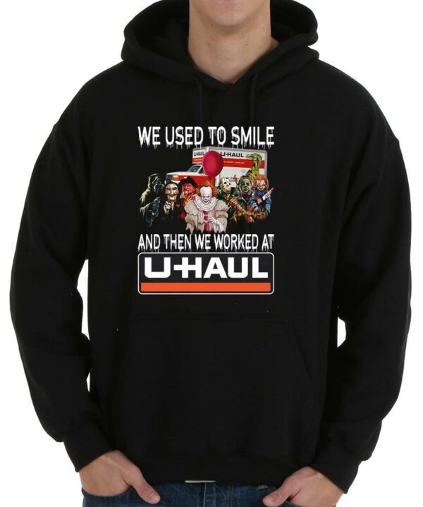 Premium Horror Characters U Haul Halloween Shirt, Horror Movies Characters we used to smile and then we worked at U Haul shirt 4
