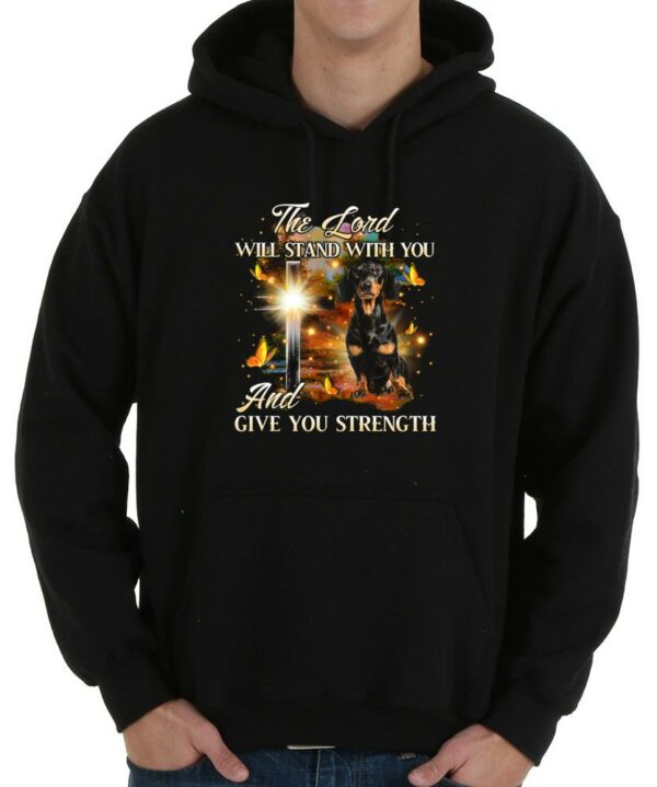 Top Dachshund The Lord Shirt, Dachshund The Lord Will Stand With You And Give You Strength Shirt 4