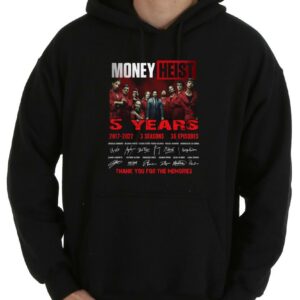 Top Money Heist Shirt, Money Heist 5 Years 2017 2022 3 Season 36 Episodes Thank You For The Memories Signatures Shirt 7
