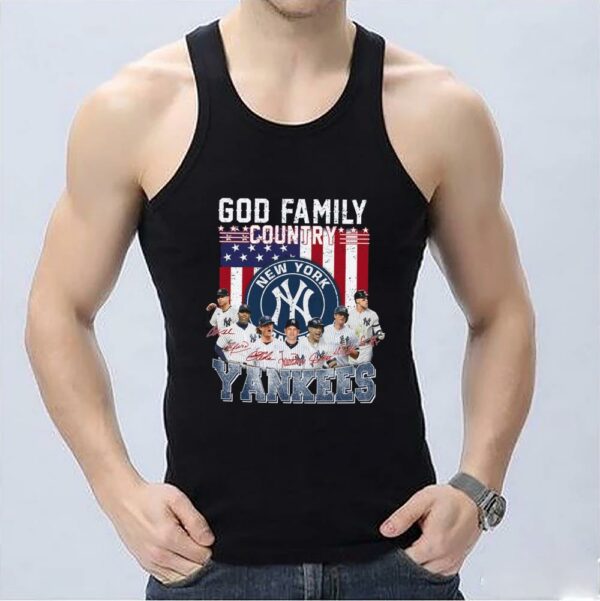 Top New York Yankees God Family Country Yankees Signatures Shirt, God Family Yankees American Flag Shirt 3