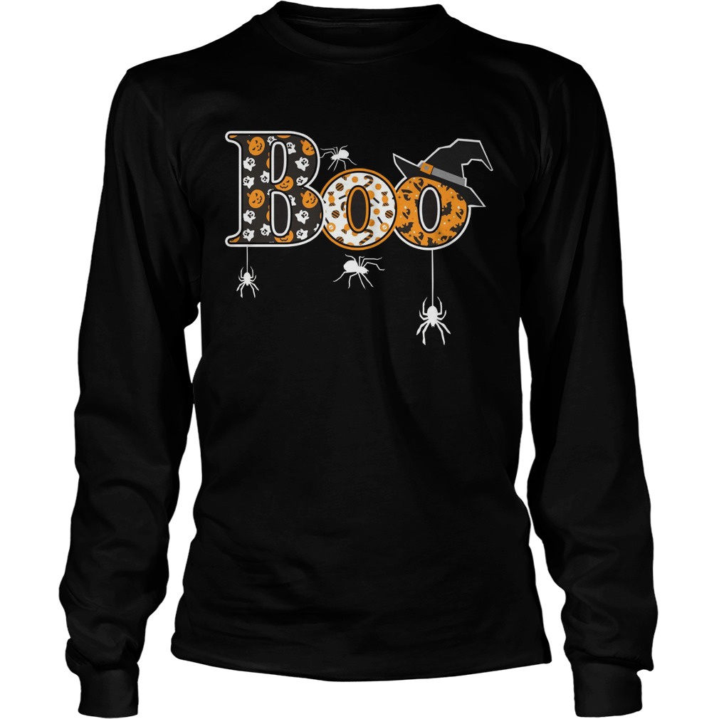 Boo Halloween T Shirt Spiders Witch Hat Unisex Longsleeve Tee