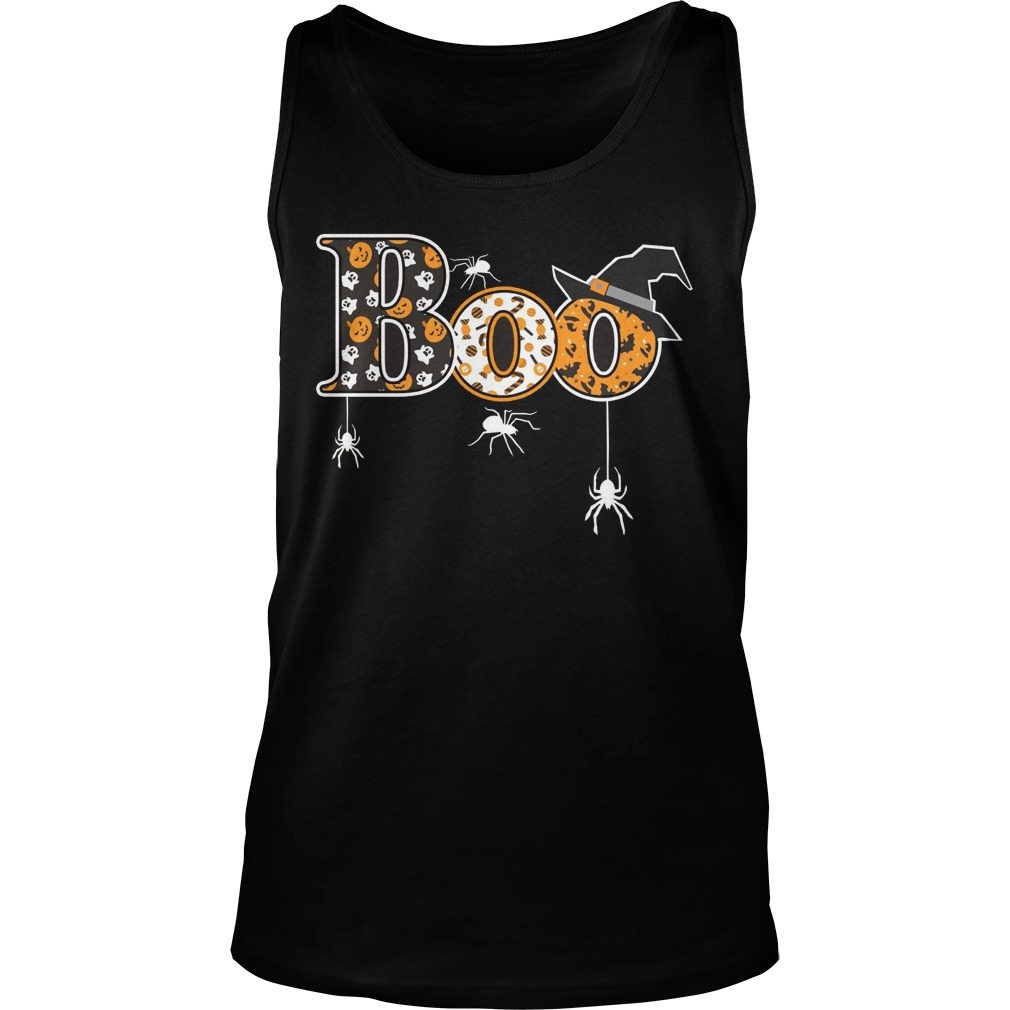 Boo Halloween T Shirt Spiders Witch Hat Unisex Tank Top