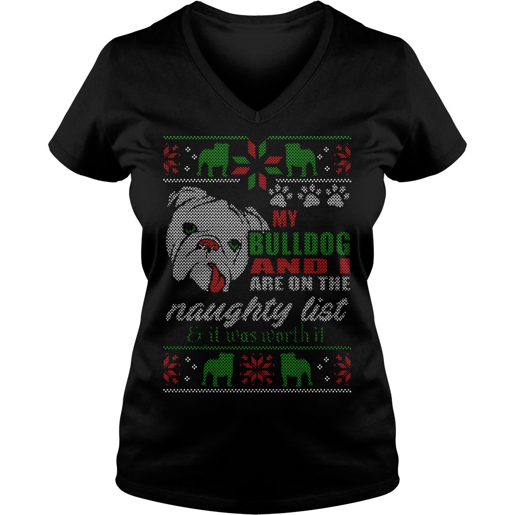 Bulldog Id Naughty List Worth Ladies V Neck