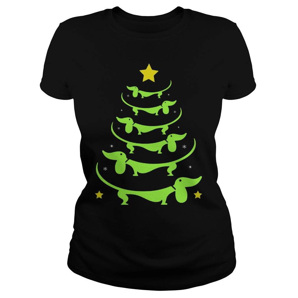 Dachshund Tree Christmas Ugly Ladies Tee