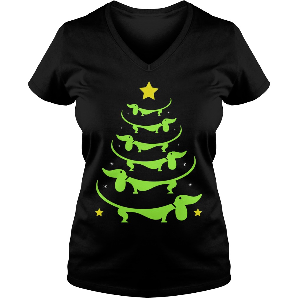 Dachshund Tree Christmas Ugly Ladies V Neck