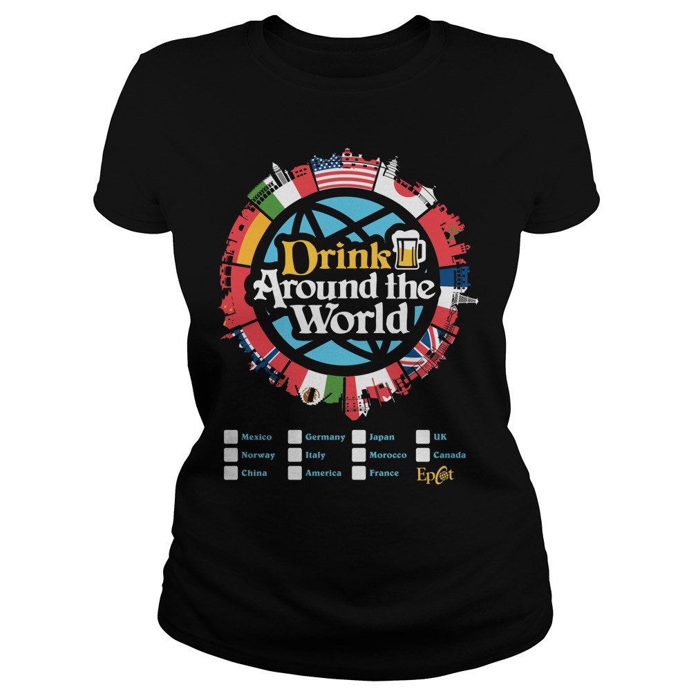 Drink Around The World Epcot Checklist Ladies Tee