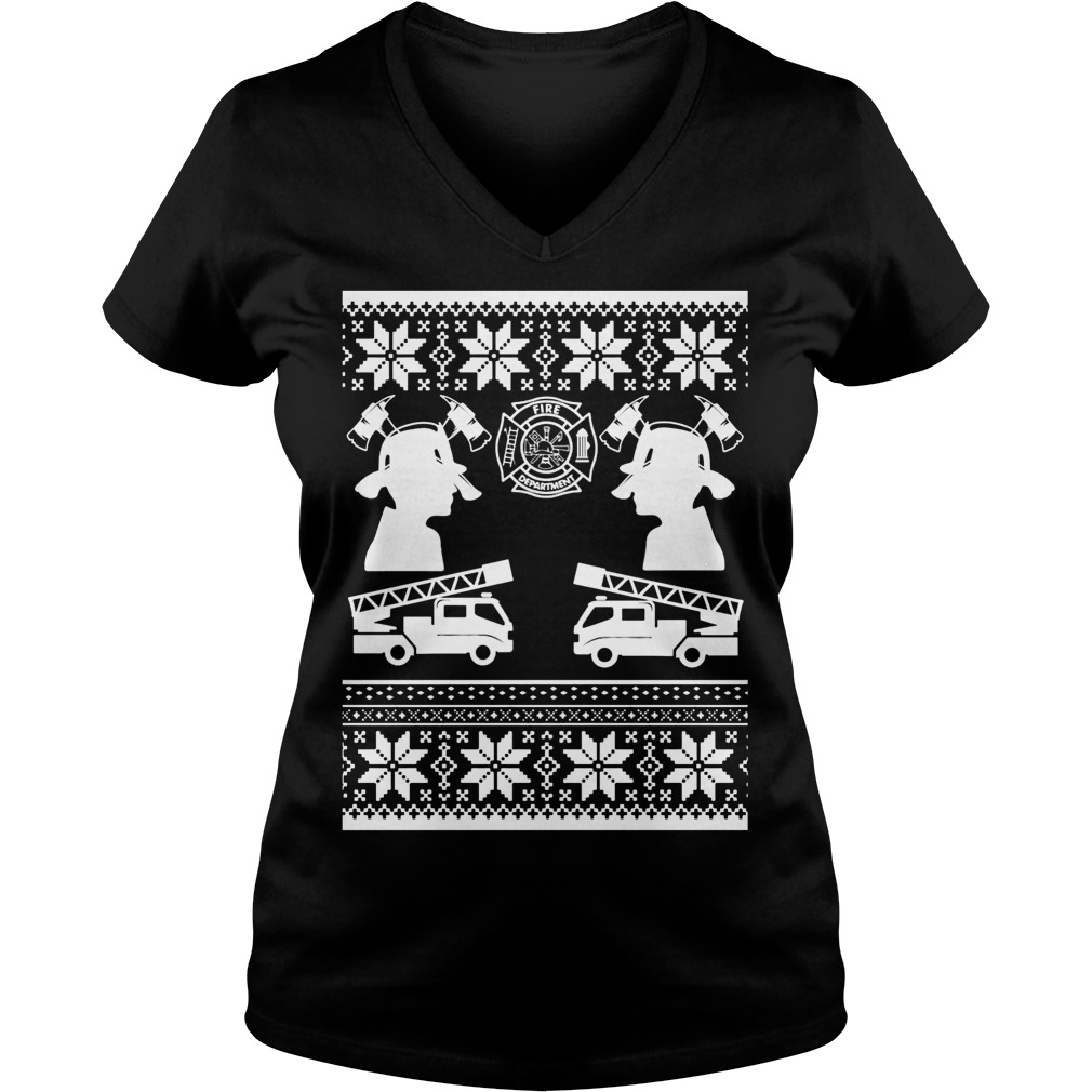 Firefighter Ugly Christmas Sweat Ladies V Neck