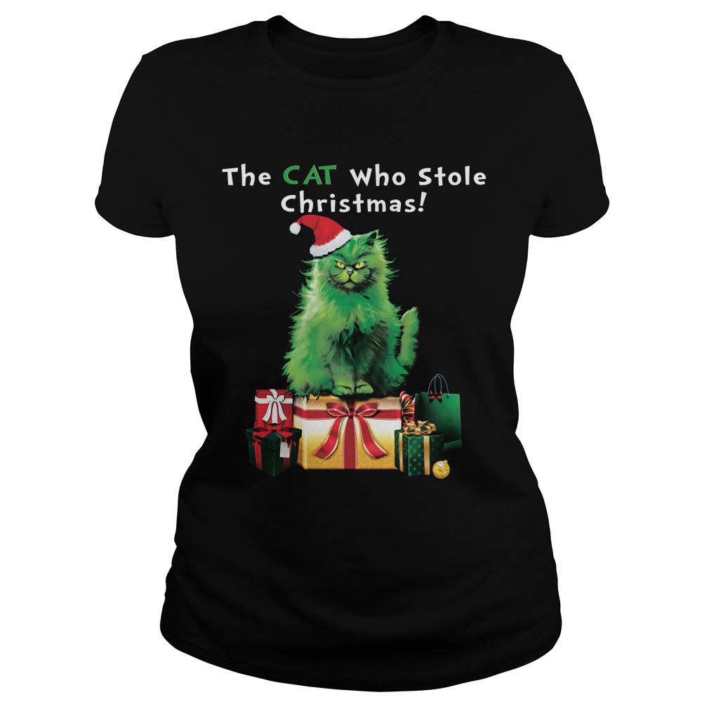 Green Grinch Cat Stole Christmas Ladies Tee