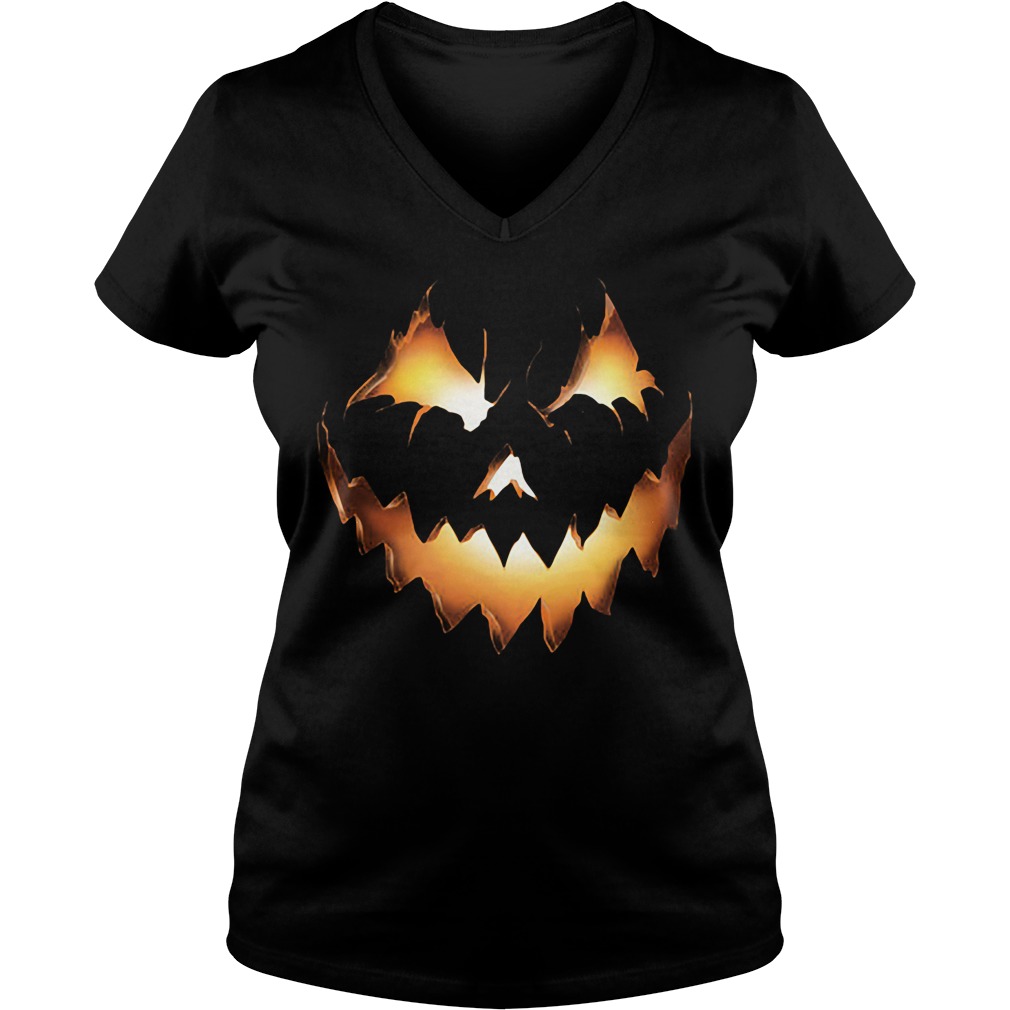 Halloween Pumpkin Jack O Lantern Ladies V Neck