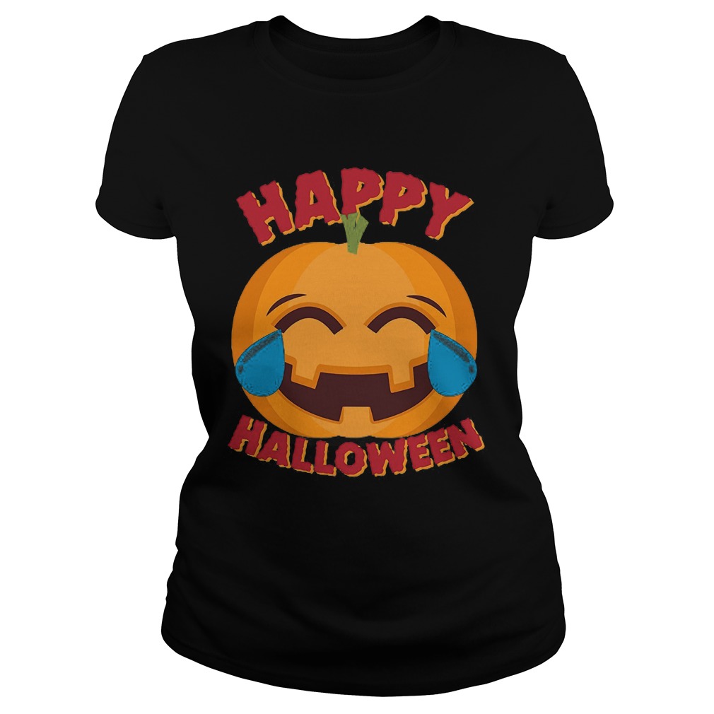 Happy Halloween Emoji Pumpkin Ladeis Tee
