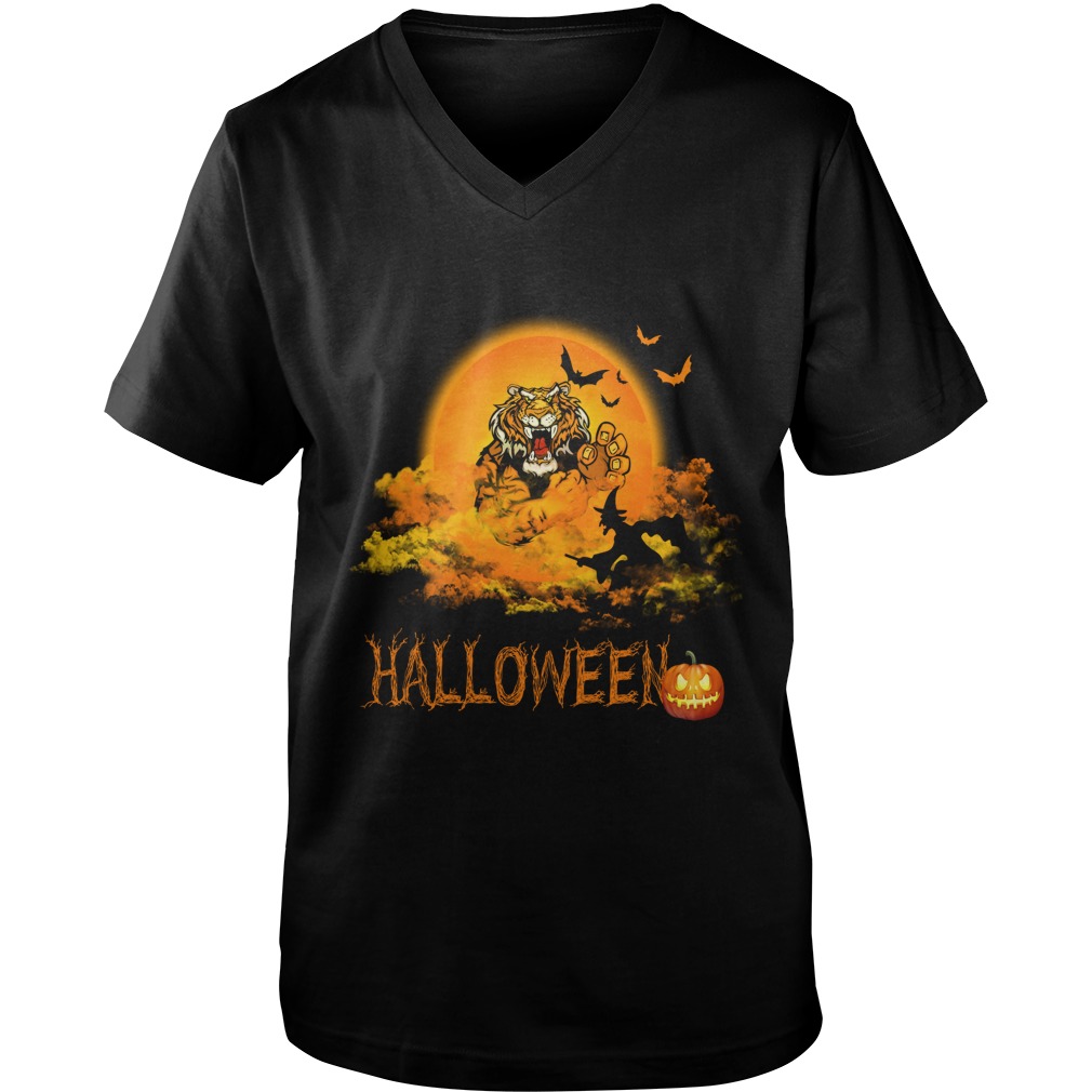 Happy Halloween Tiger Witches Guys V Neck