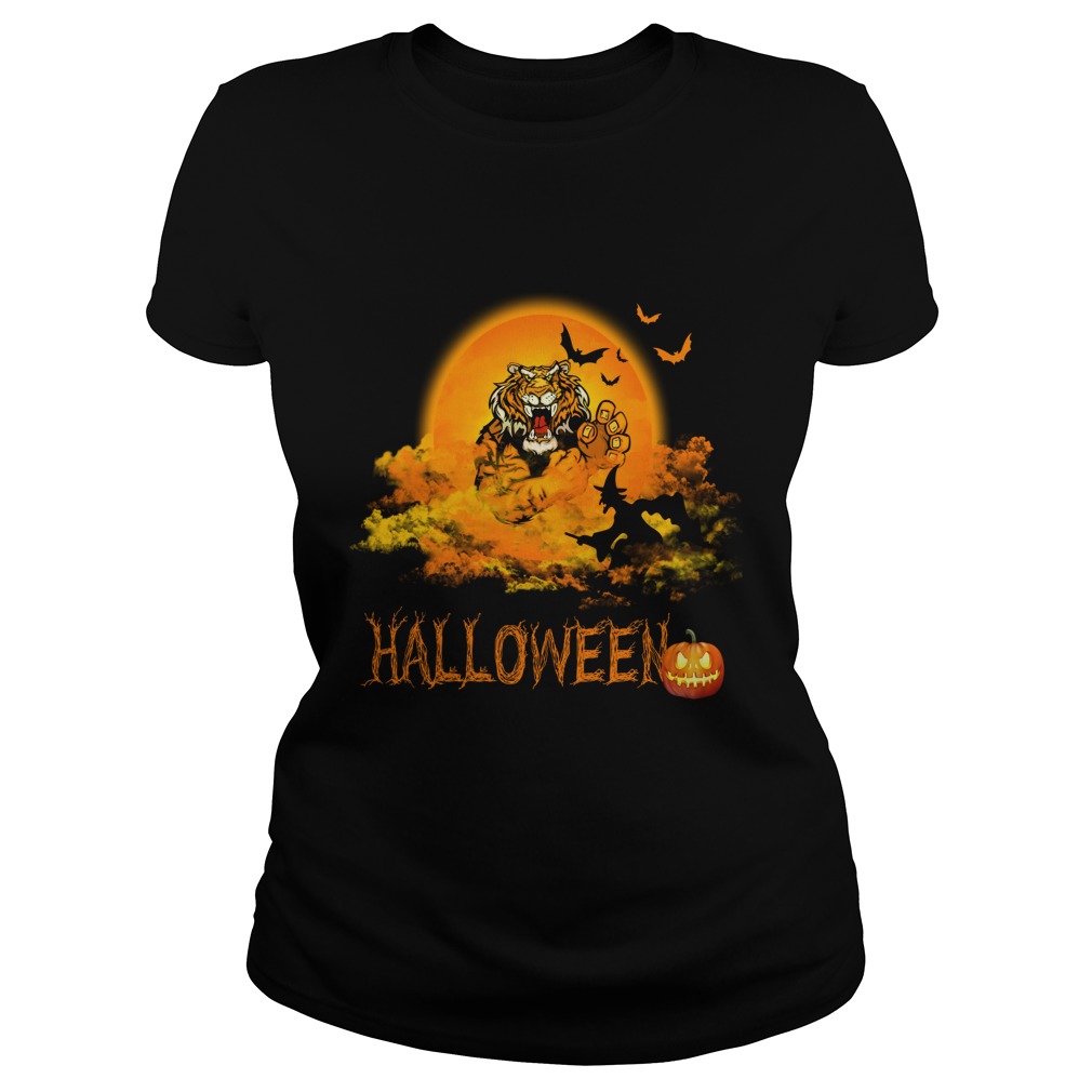 Happy Halloween Tiger Witches Ladies Tee