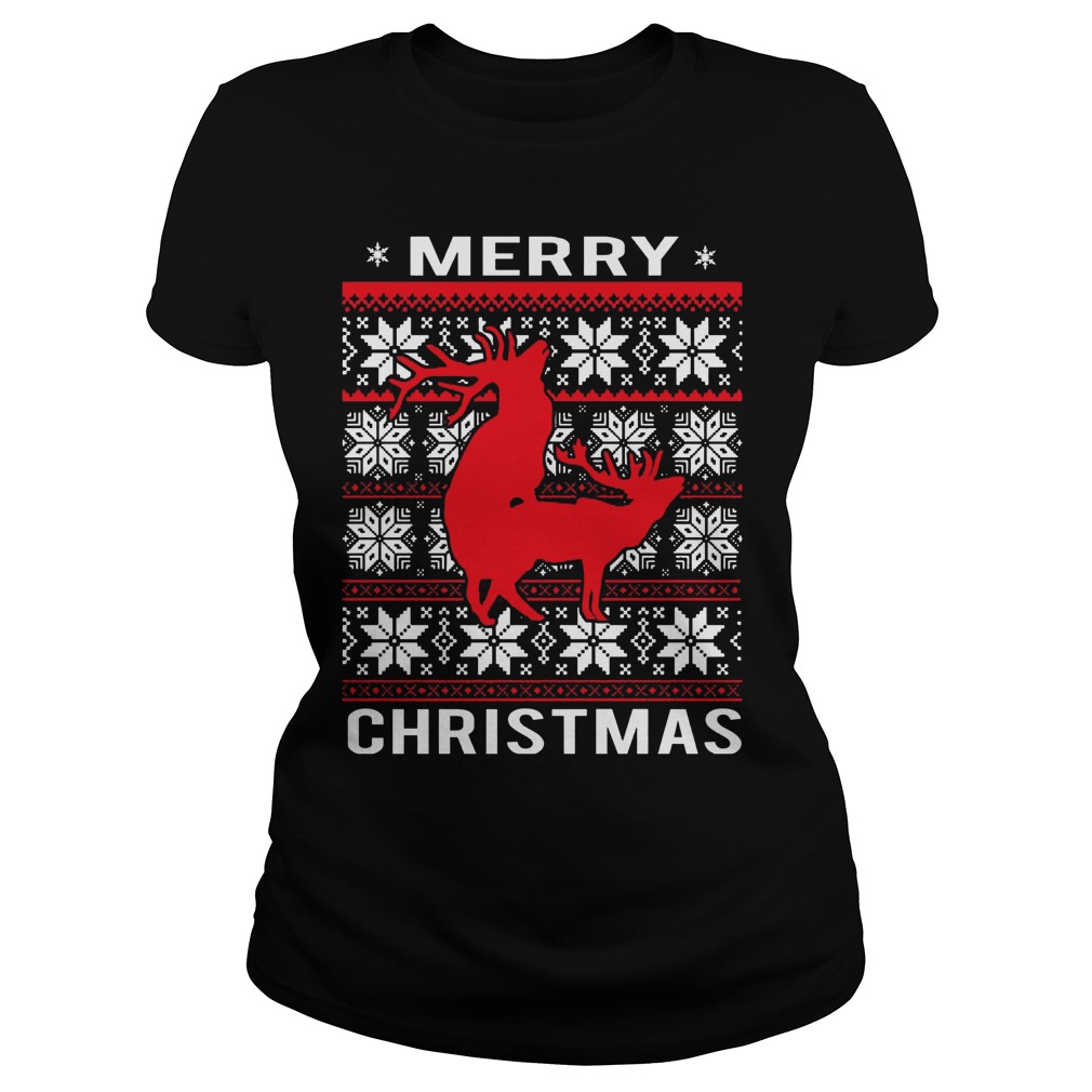 Humping Reindeer Merry Christmas Ladies Tee