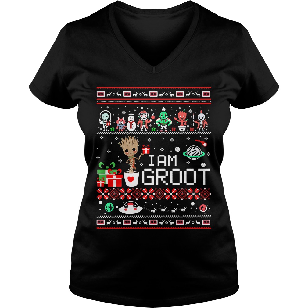 I Am Groot Ugly Christmas Ladies V=neck