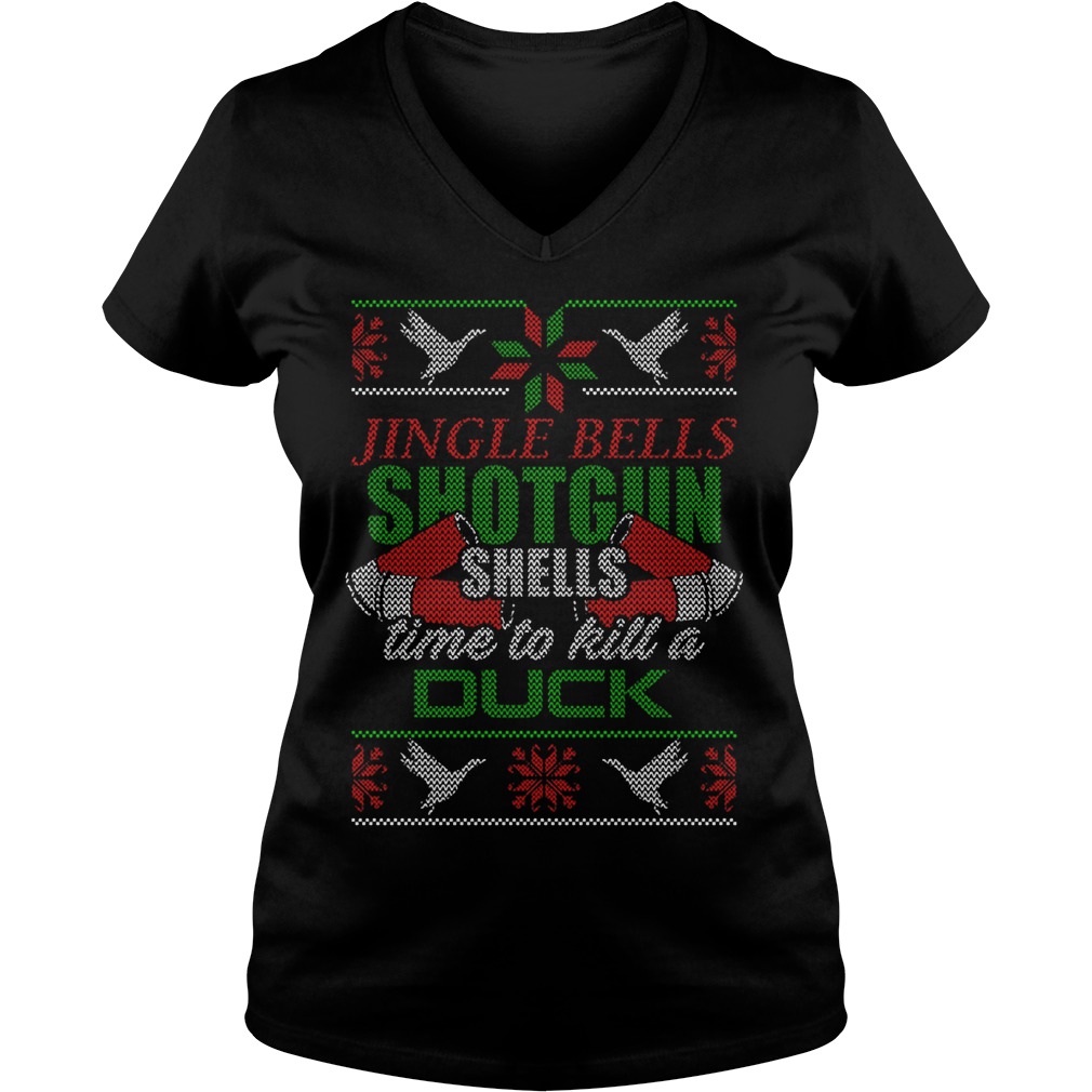 Jingle Bells Shotgun Shells Time Kill Duck Ladies V Neck