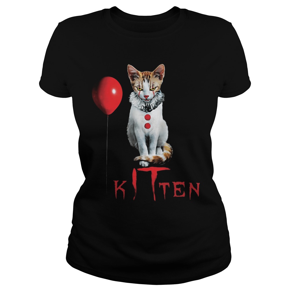 Kitten Clown Scary Fun Spooky Halloween Cat Funny Joke Ladies Tee