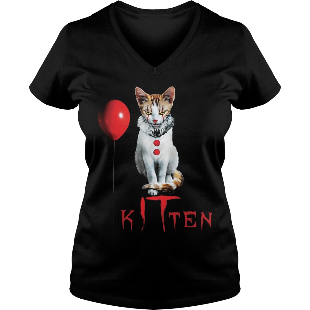 Kitten Clown Scary Fun Spooky Halloween Cat Funny Joke Ladies V Neck