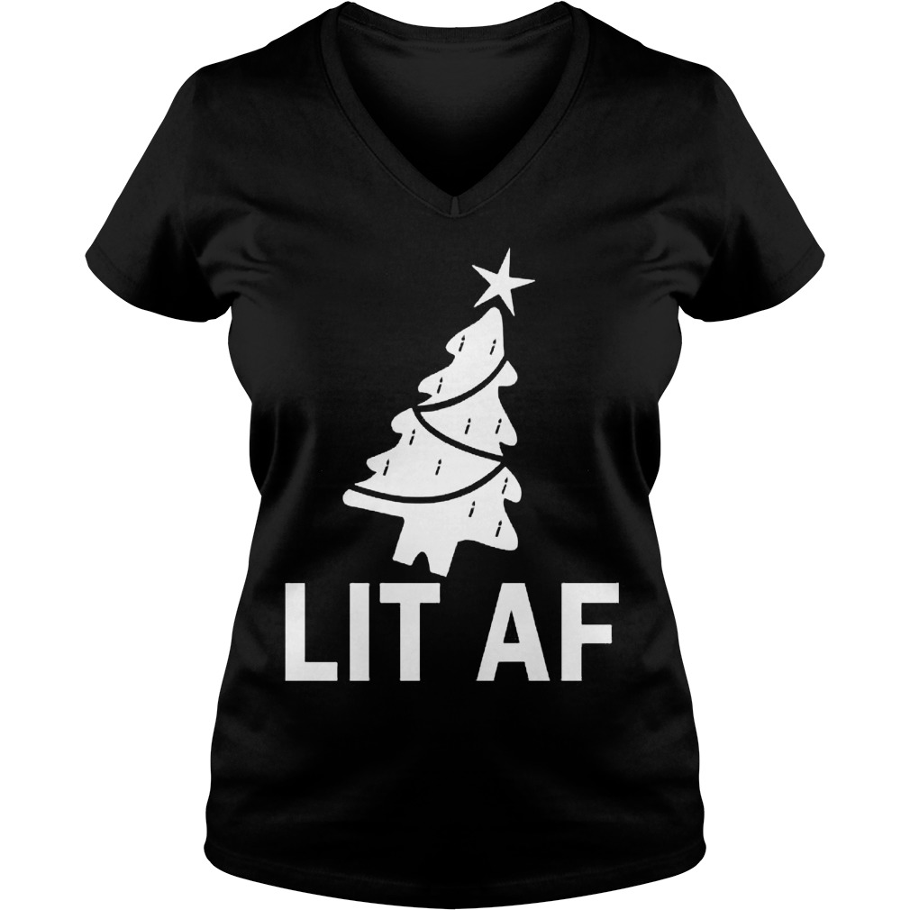 Lit Af Christmas Ugly Sweat Ladies V Neck