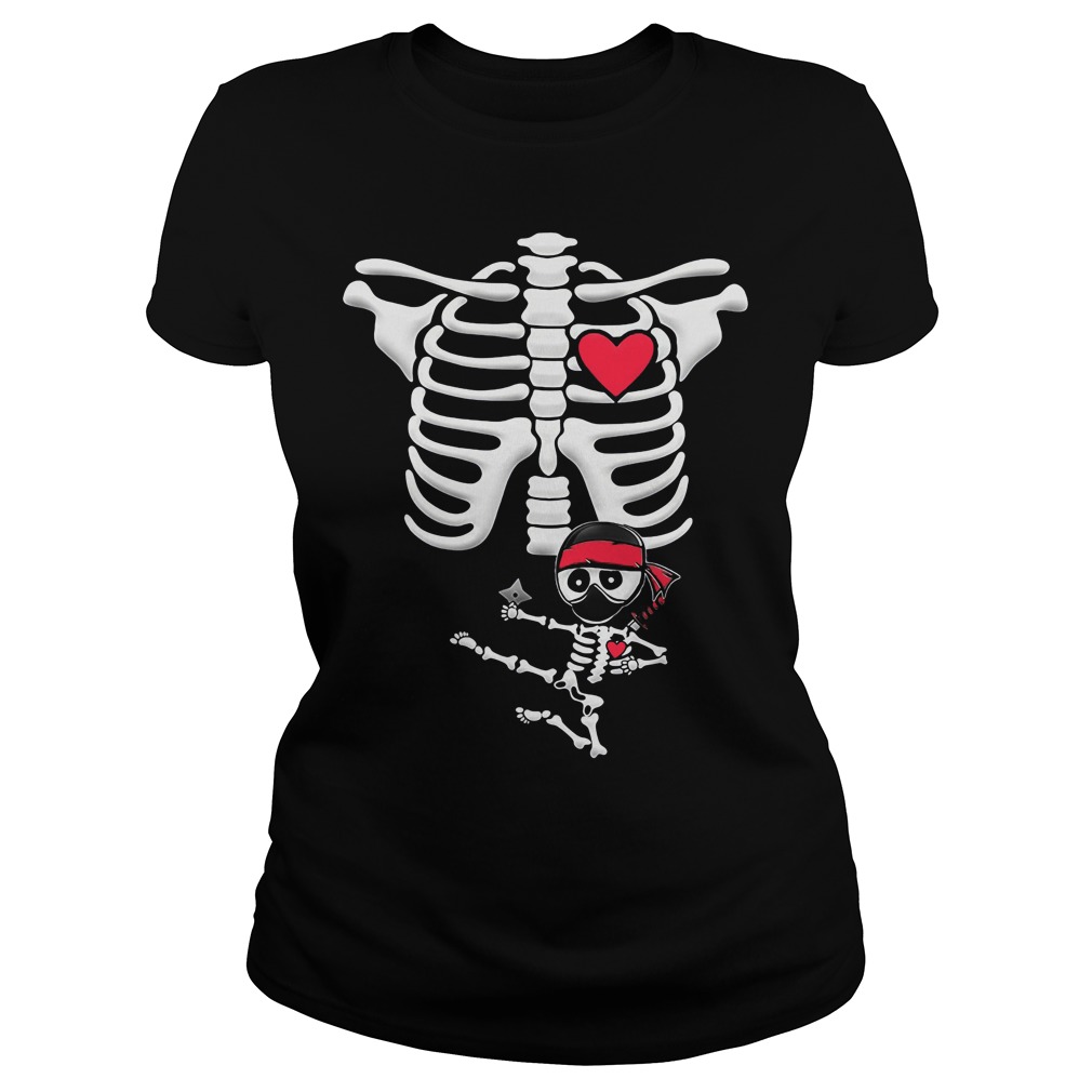 Maternity Baby Ninja Skeleton Halloween Ladies Tee