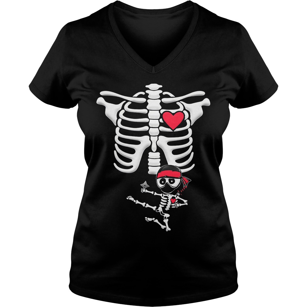 Maternity Baby Ninja Skeleton Halloween Ladies V Neck