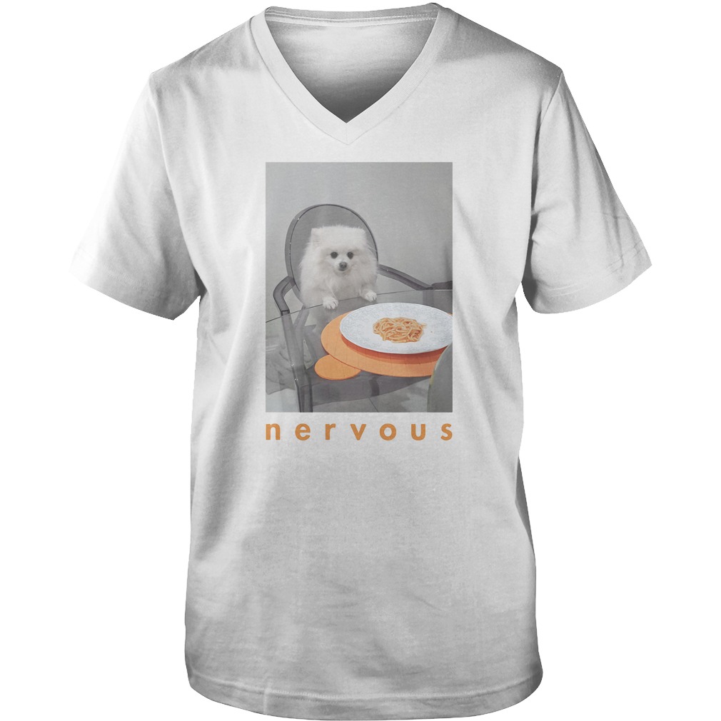 Nervous Dinner White Dog Guys V Neck