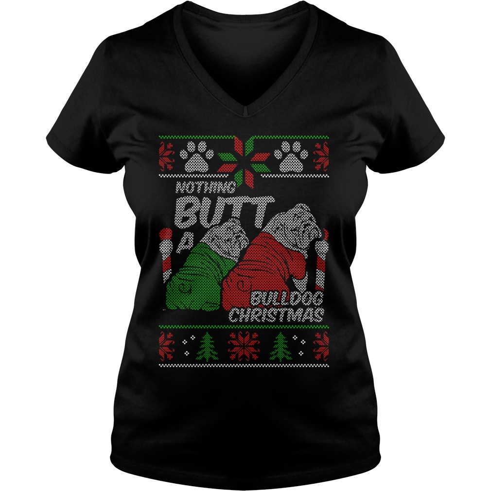Nothing Butt Bulldog Christmas Ladies V Neck