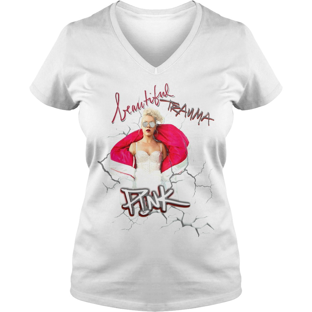Pink Beautiful Trauma Ladies V Neck