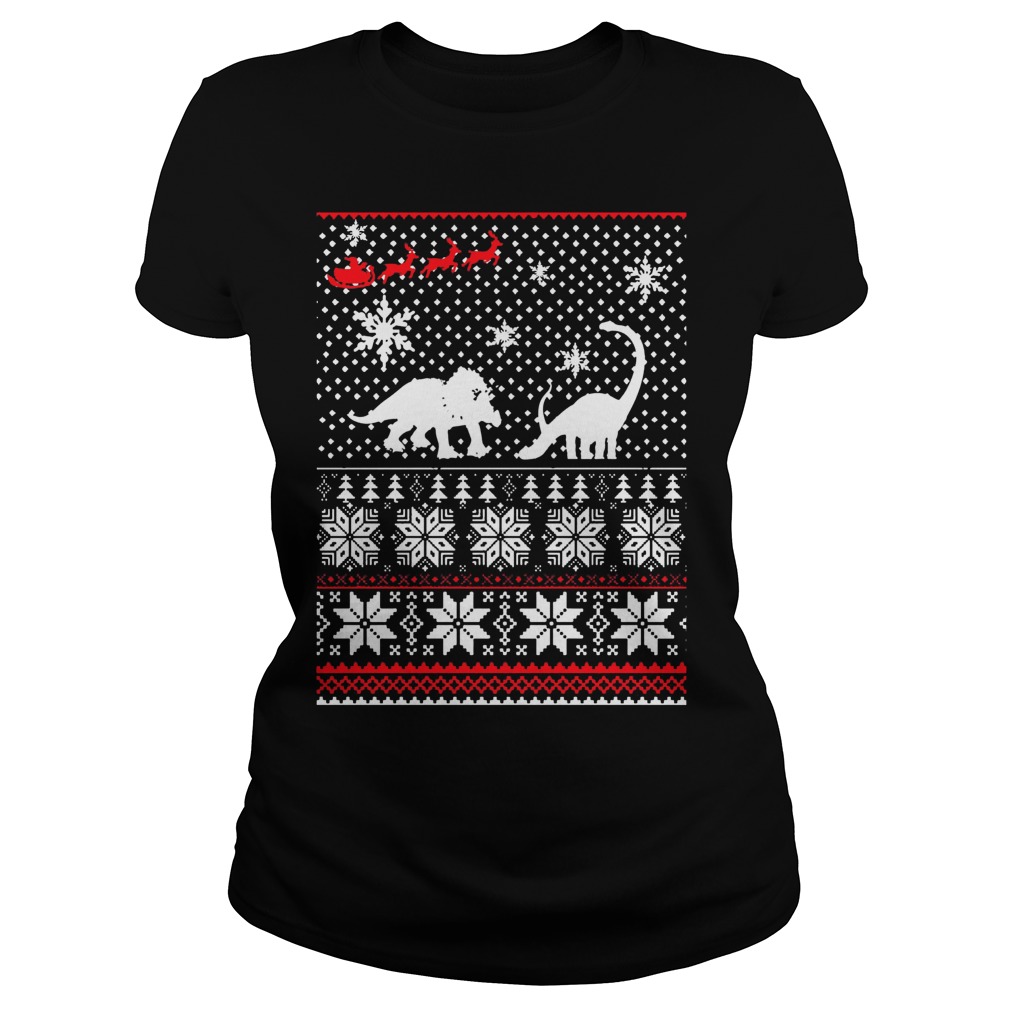 Santa Dinosaur Ugly Christmas Ladies Tee