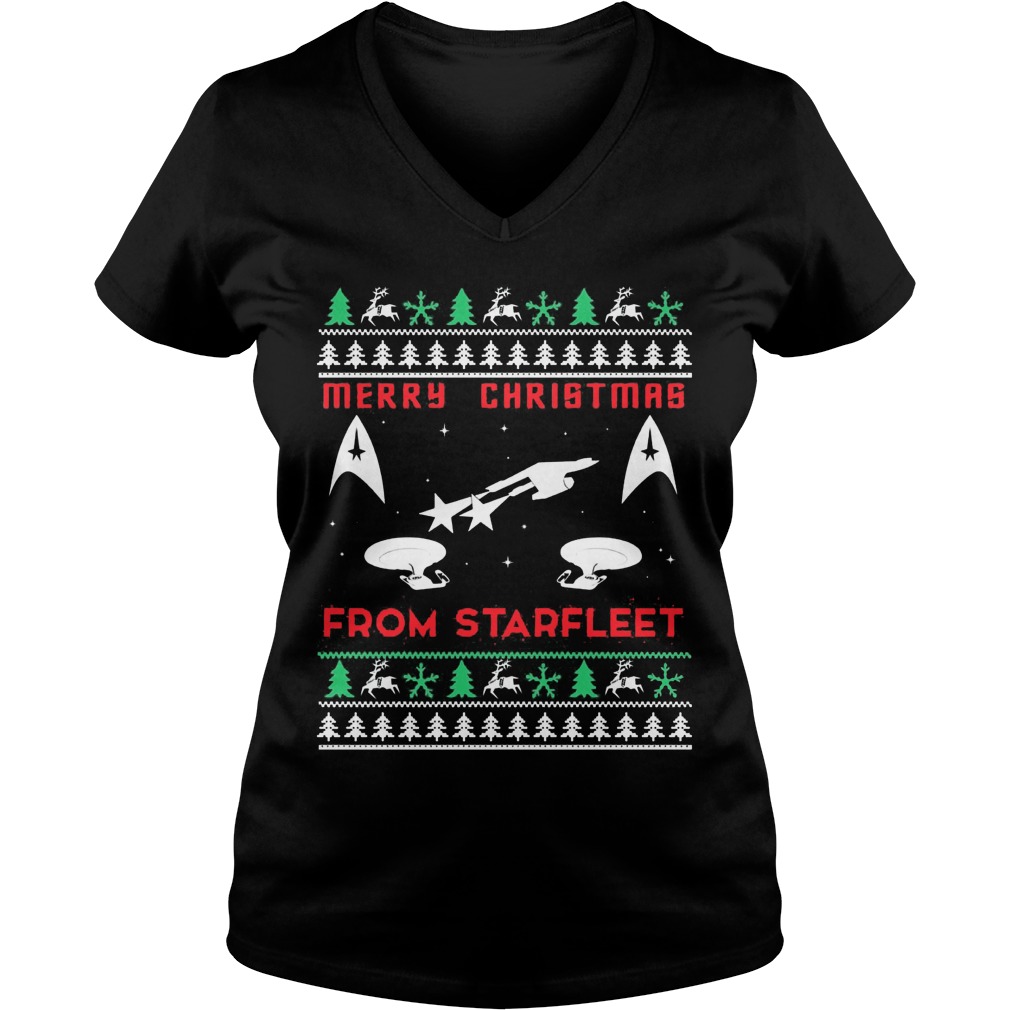 Star Trek Merry Christmas From Starffeet Ugly Ladies V Neck