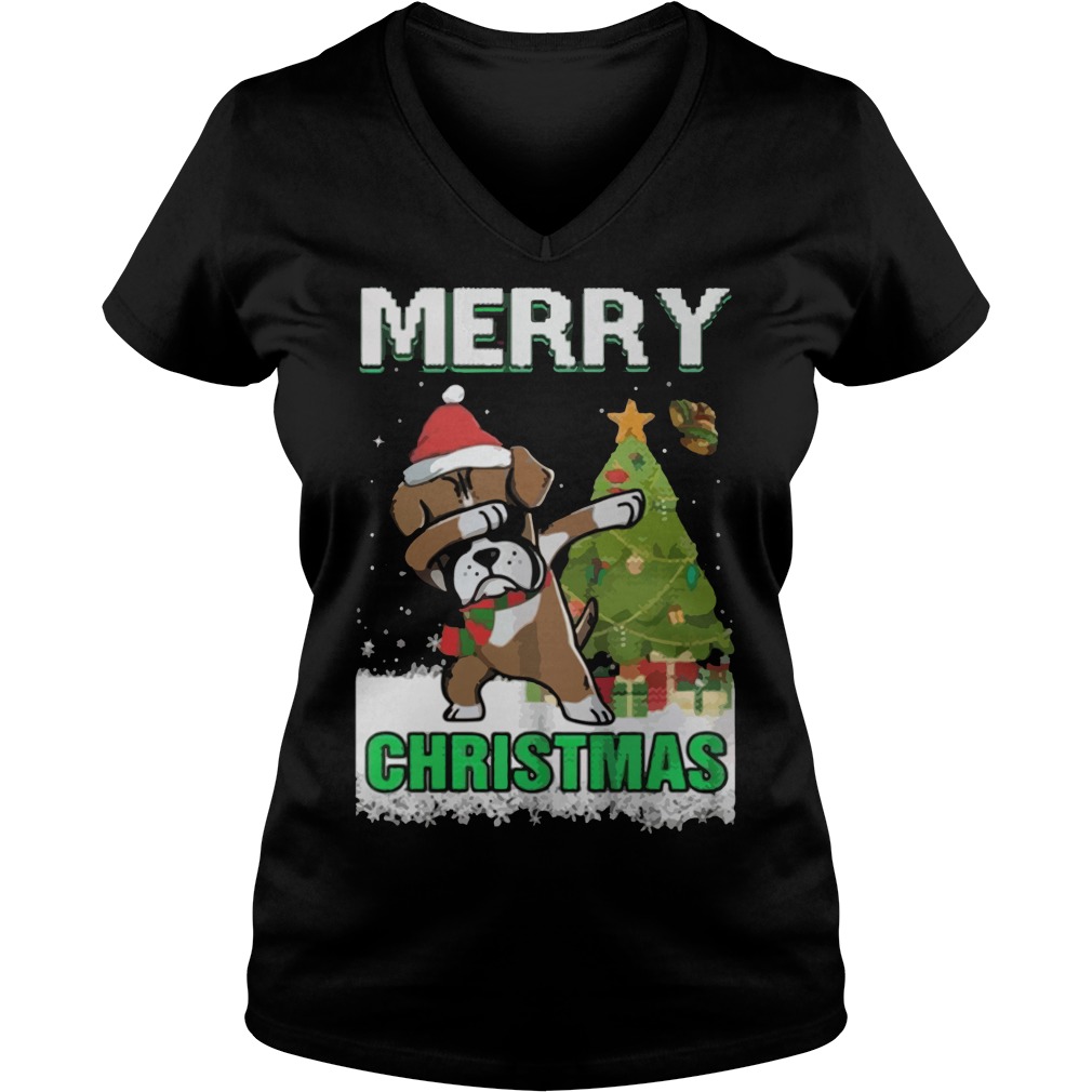 Boxer Dabbing Claus Merry Christmas Vneck