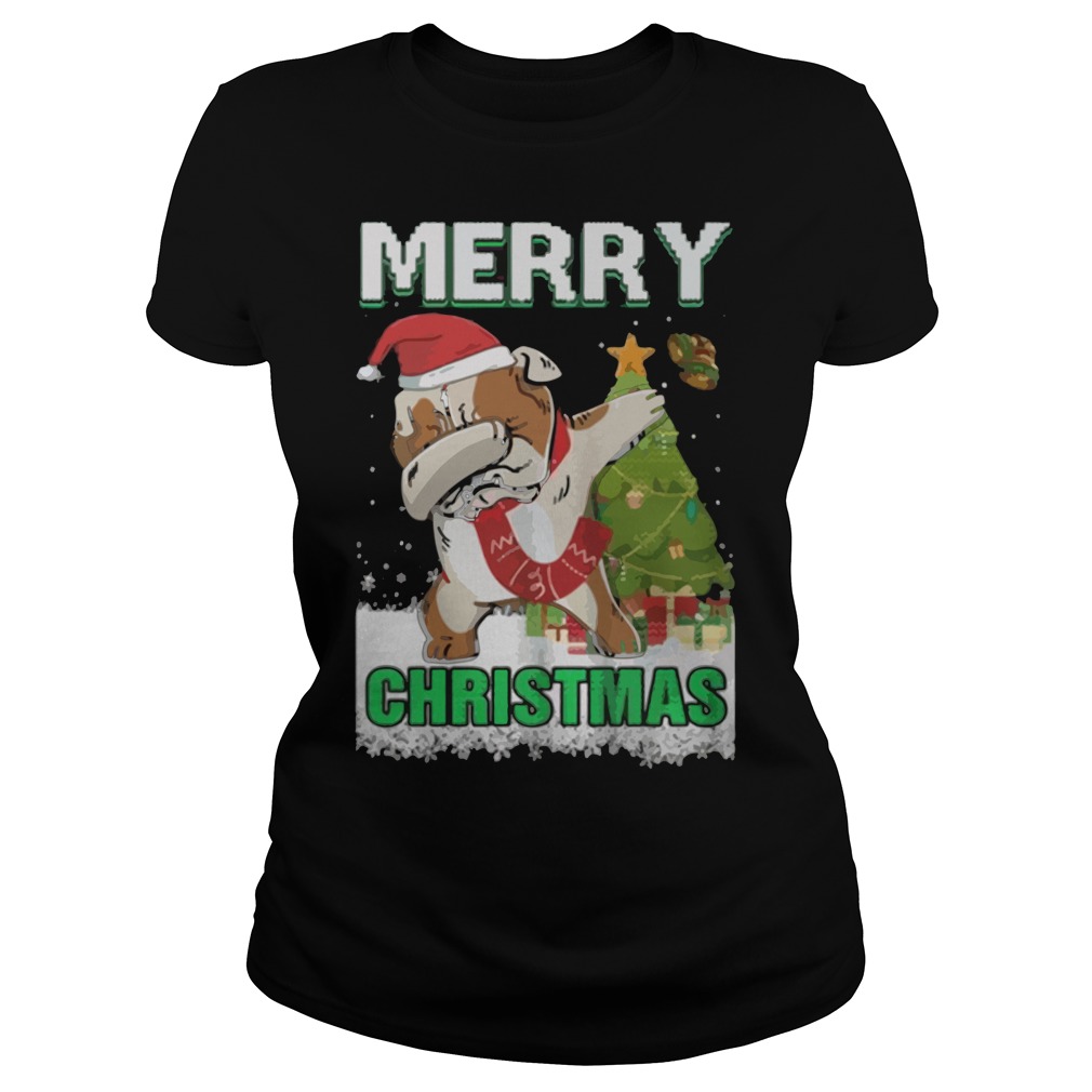 Bulldog Dabbing Claus Merry Christmas Ladies