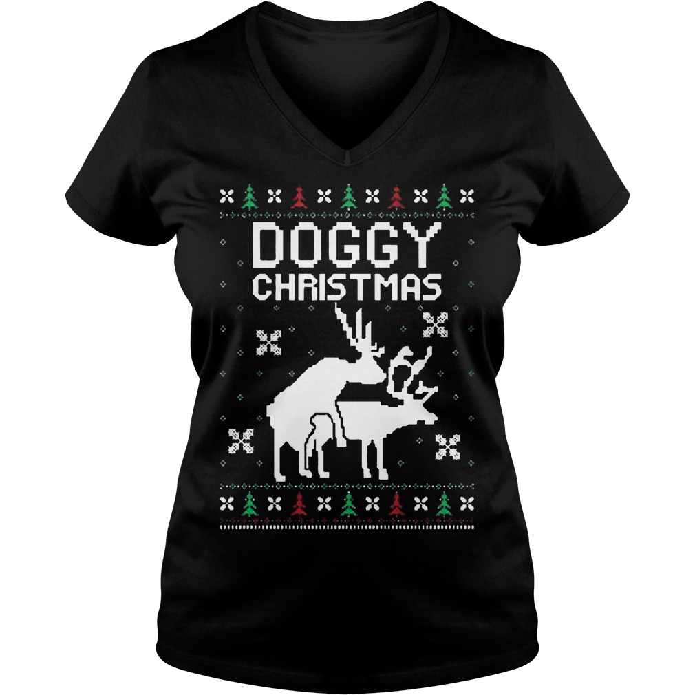 Doggy Ugly Christmas Sweater Hoodie Sweater Longsleeve Ladies V Neck