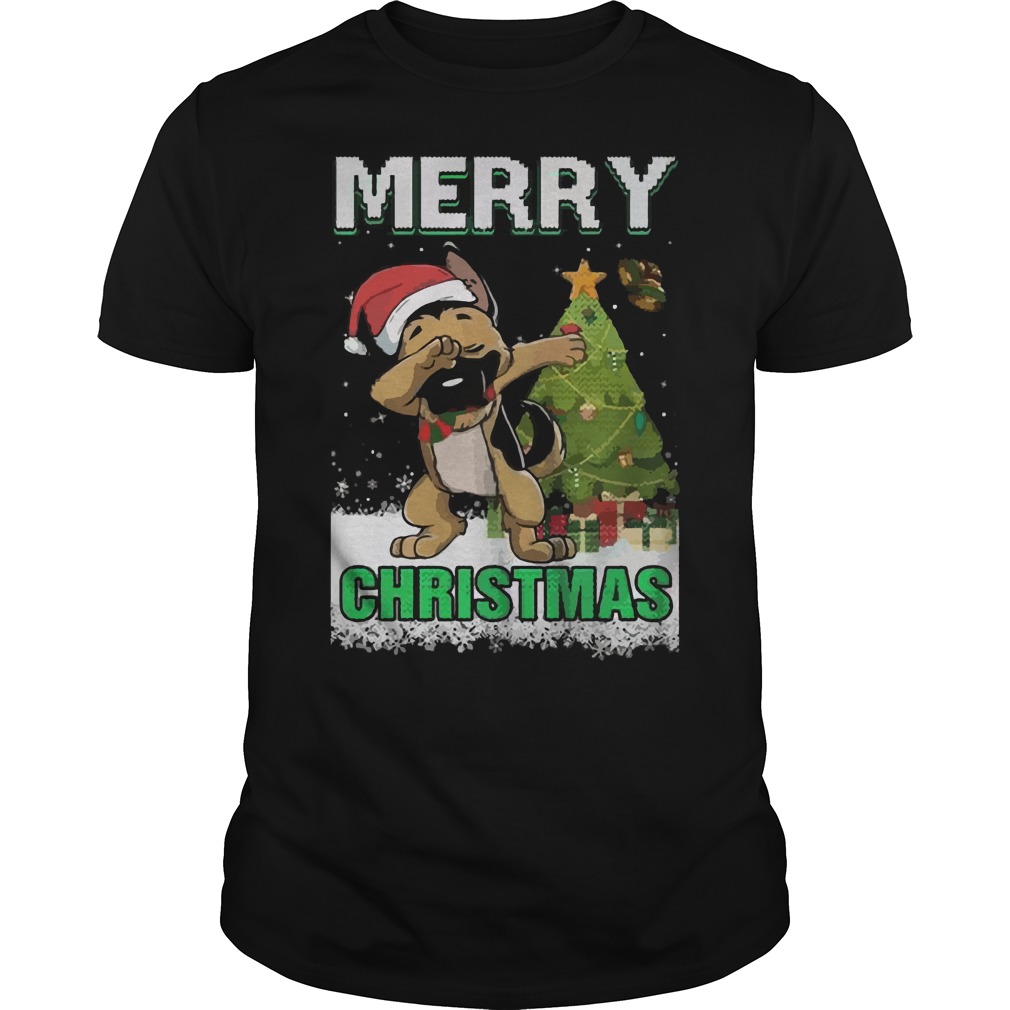 German Shepherd Dabbing Claus Merry Guys Tee